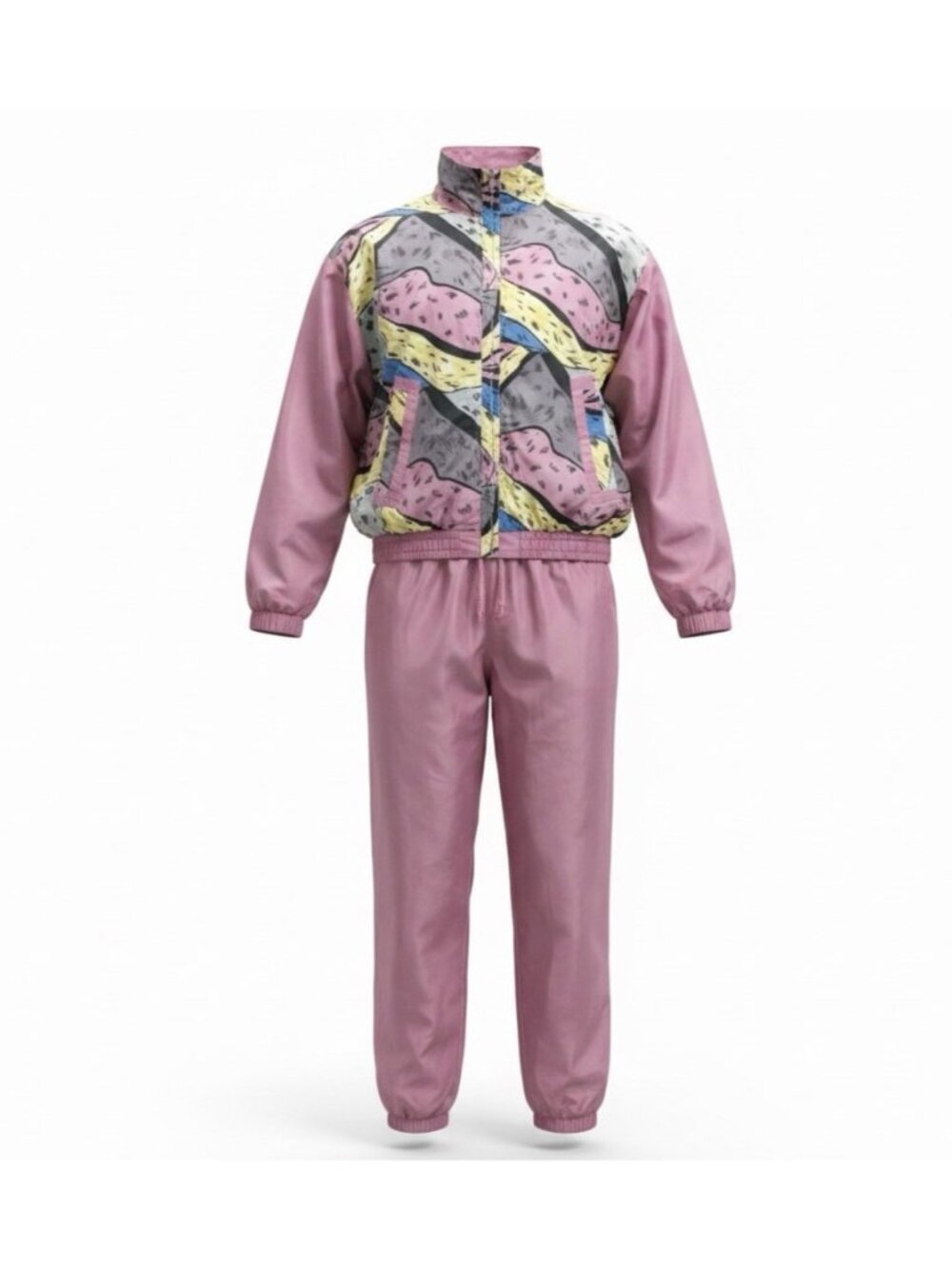 188 West Collection Unisex Pink Multicolor Silk Tracksuit Retro Style Size  XL